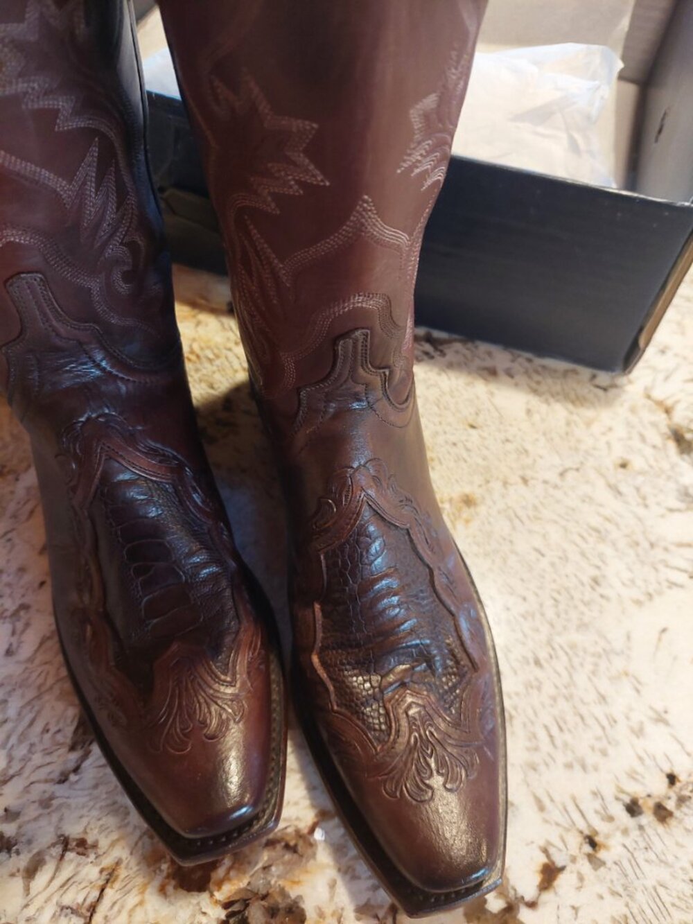 Lucchese Exotic and Tooled Women's Brown boots like new in box, worn once Sz 10b - Picture 5 of 16
